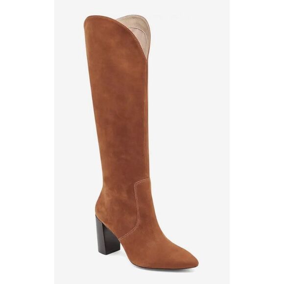Dolce Vita Western Knee High Boots Pointed Toe Leather Block Heel Size 8 NEW - Picture 1 of 8